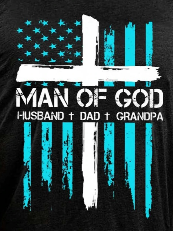 Men's Man Of God Husband Dad Grandpa Crew Neck T-Shirt